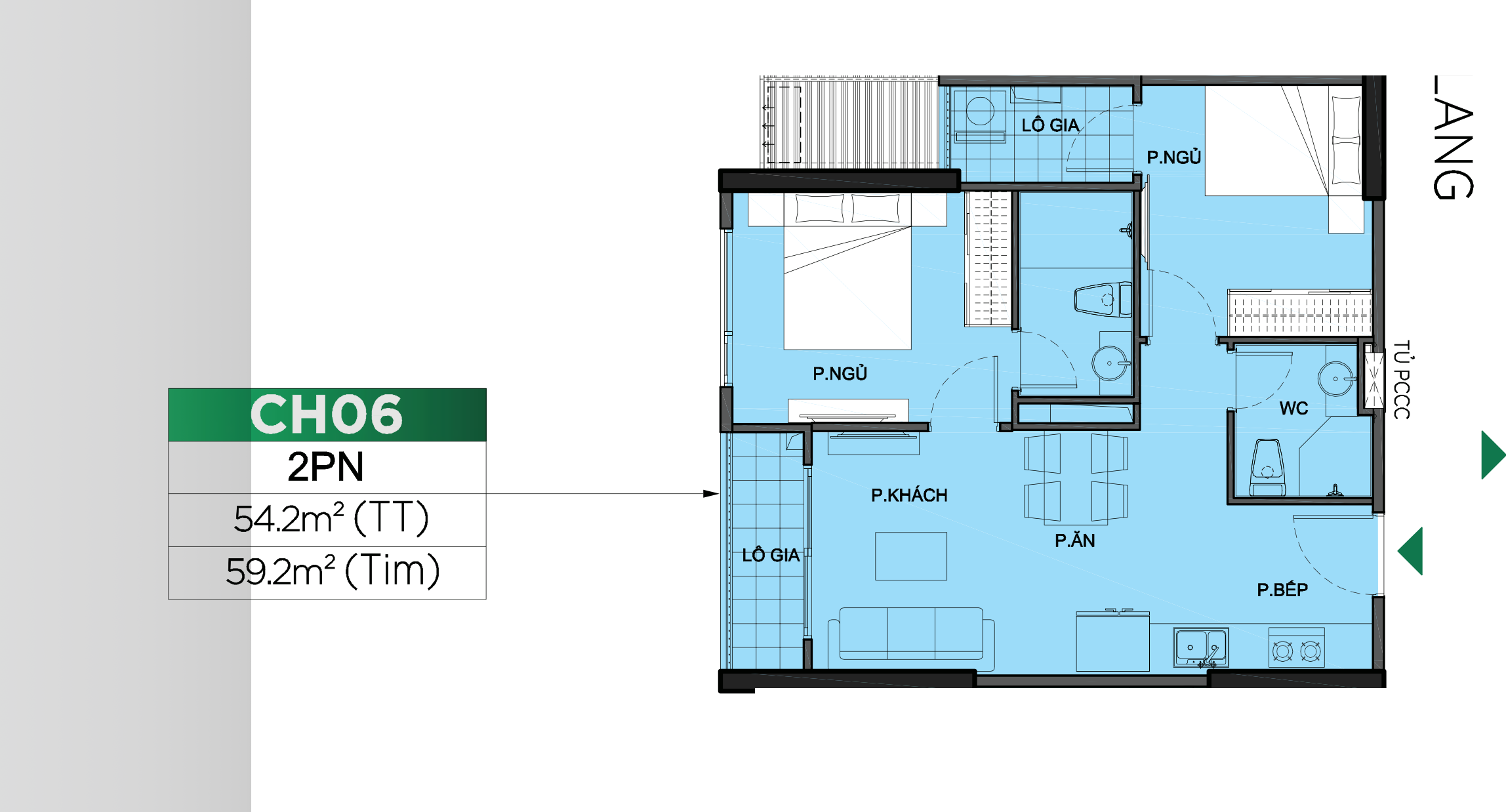 Thiết kế căn hộ 2 phòng ngủ Origami