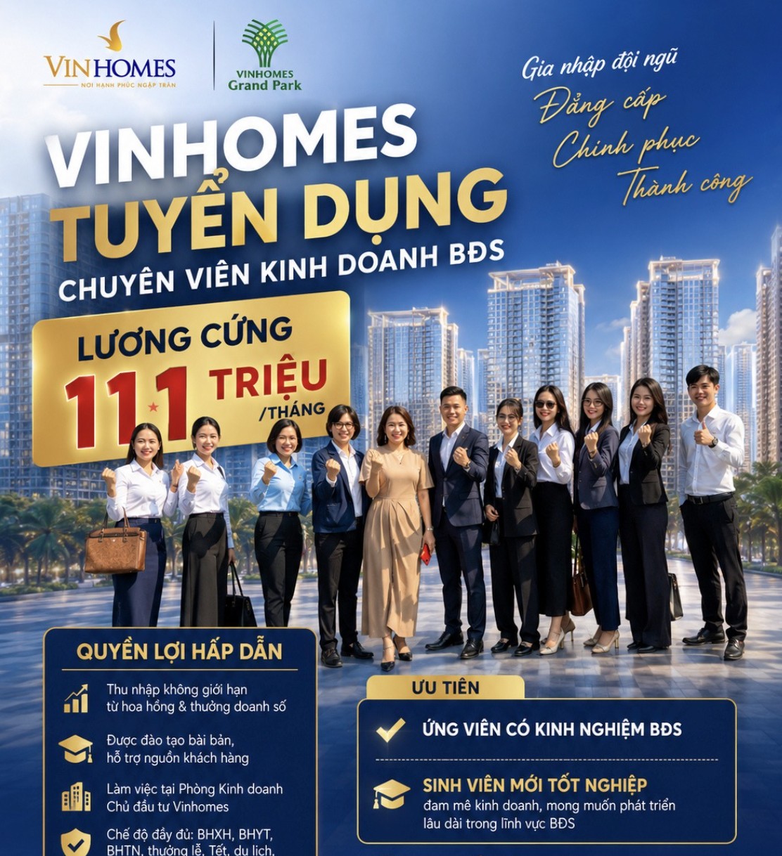 Vinhomes Tuyển Dụng Chuyên Viên Kinh Doanh Bất Động Sản 2026